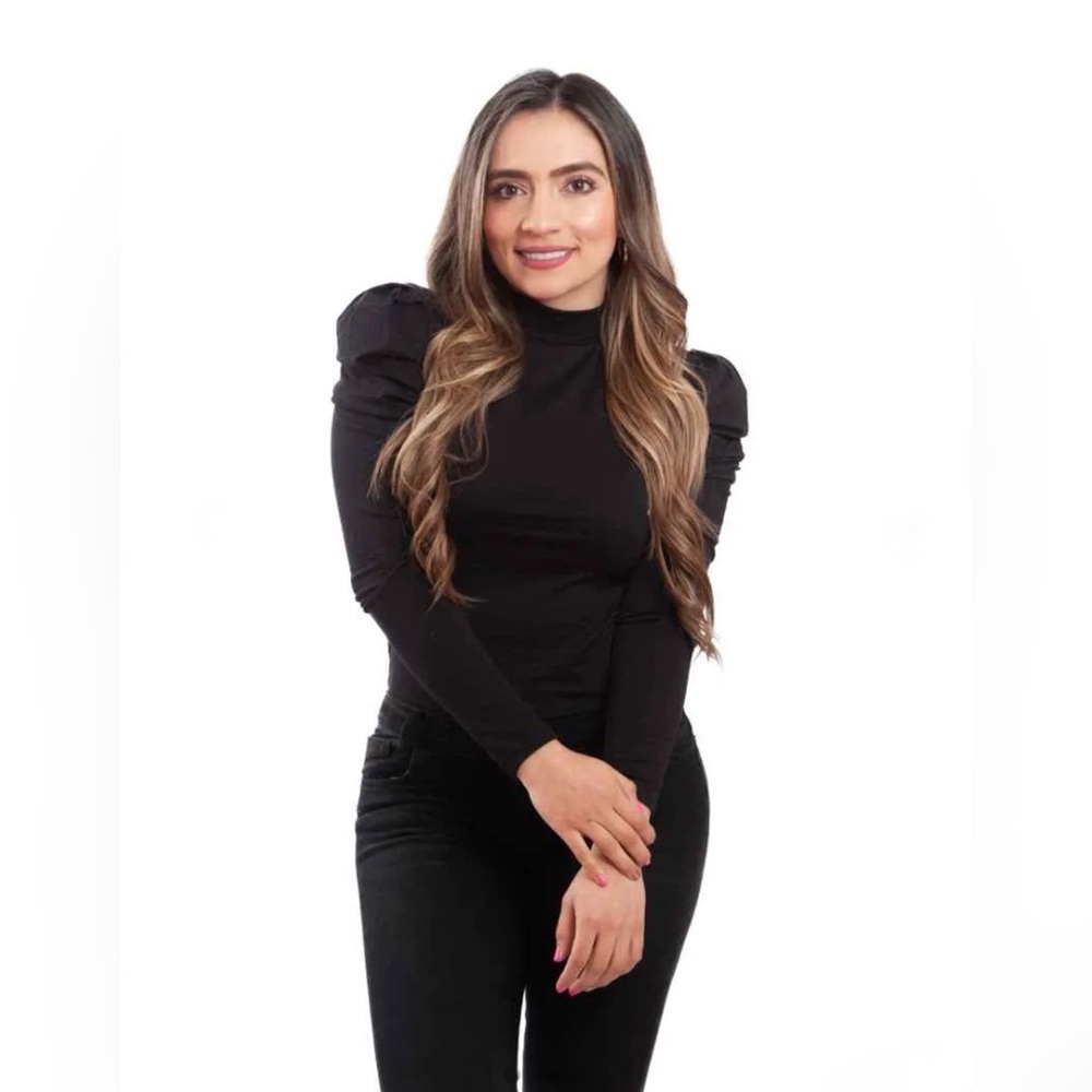Women's Warm Blouse Black Slim Fit Waist Closing Size S